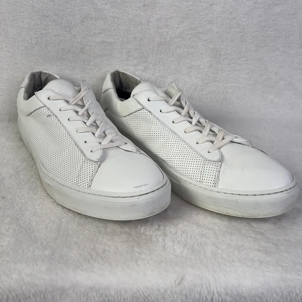 Koio Shoes Mens 14 White Leather Perforated Lace Up Sneakers Made In Italy